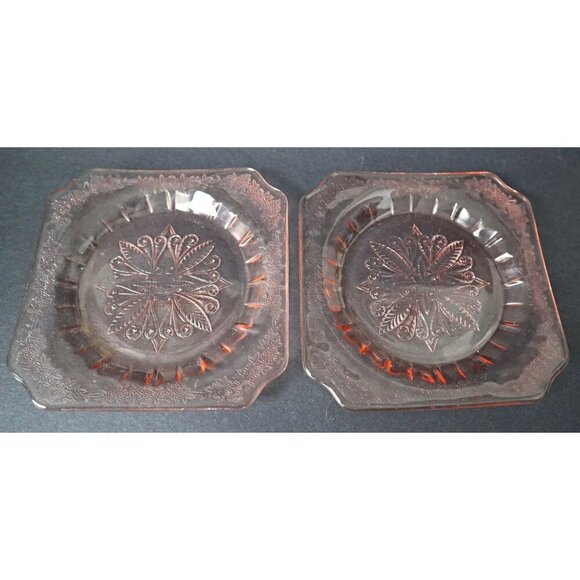 Vintage Pink Adam Depression Glass 2 Bread & Butter Plates 3 Saucers Jeanette - Picture 1 of 5